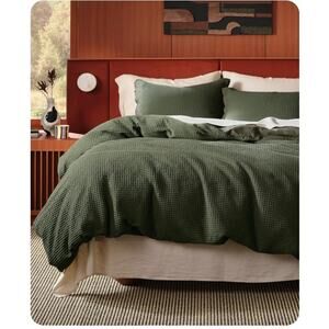Bedsure Cotton Waffle Duvet Cover Set Olive Green King 3pc NEW